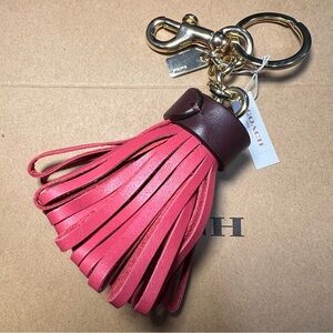 NWT Coach Leather Tassel Bag Charm Keychain Berry Pink Gold Hardware Gift